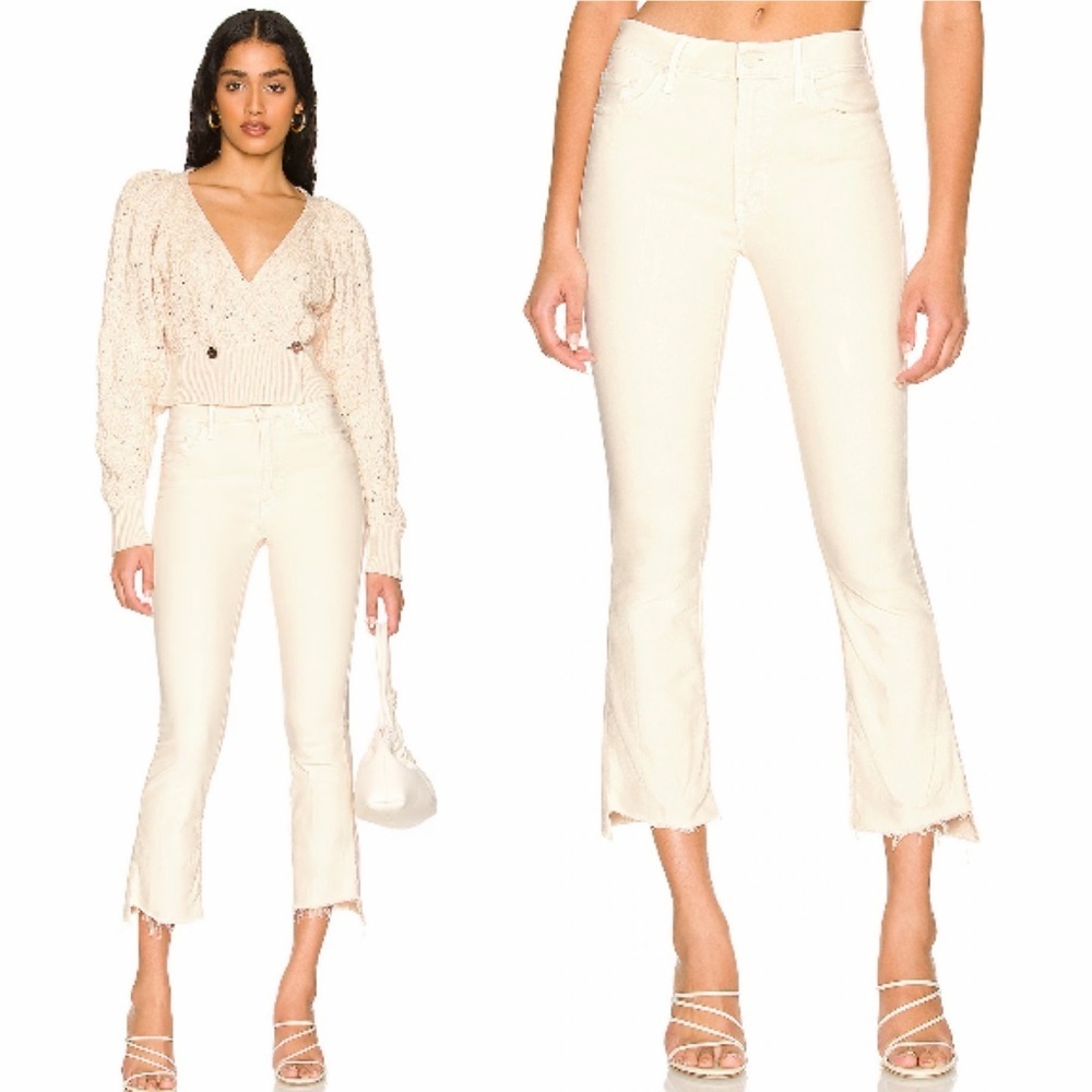 NEW! MOTHER- The Insider Crop Step Fray in Chalk It Up Size 24 Cropped Jeans